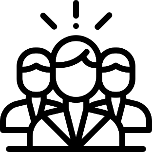black line icon of 3 people in management