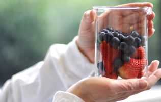 Picture of blueberries and strawberries in a jar
