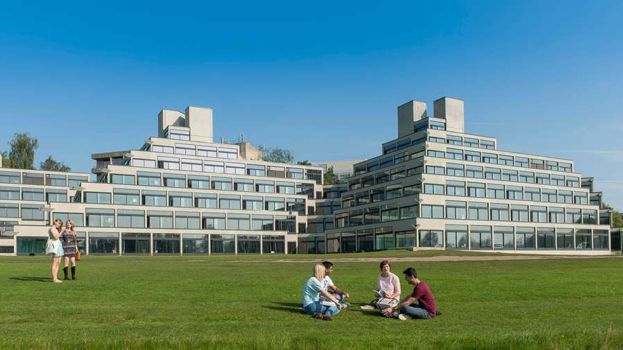 Students sitting outside Norfolk Terrace Ziggurats