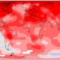 A coloured map of the world showing the pattern of temperature anomalies for 2024 calculated by UEA's Climatic Research Unit and the UK Met Office