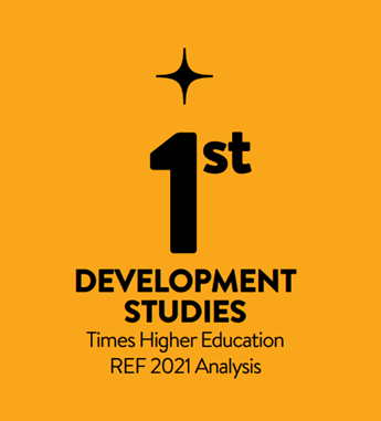 1st in Development Studies infographic statistic on yellow backgroun