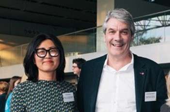 Silvia Kwon, recipient of the Malcolm Bradbury Memorial Scholarship, with Matthew Bradbury