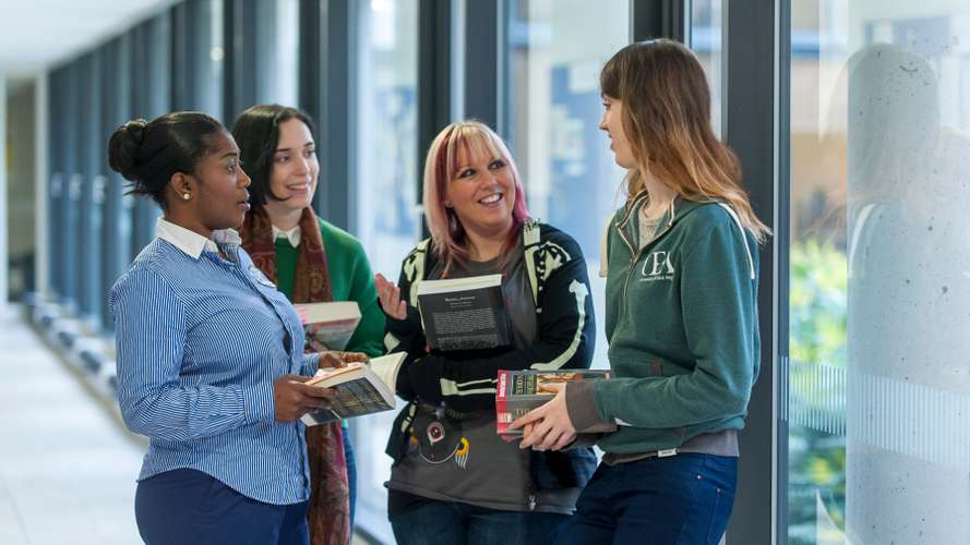 Mature students in the Queens Building on Campus. Home to the School of Health Sciences