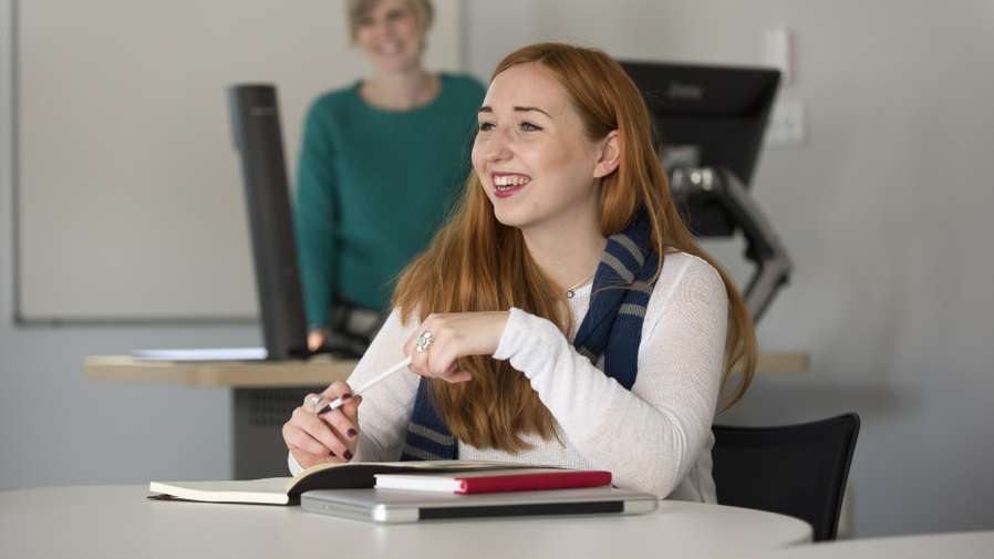 Students attending a seminar/lecture in the Enterprise Centre on campus.
