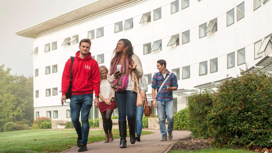 Students walking past Constable Terrace on Campus