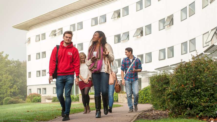 Students walking past Constable Terrace on Campus