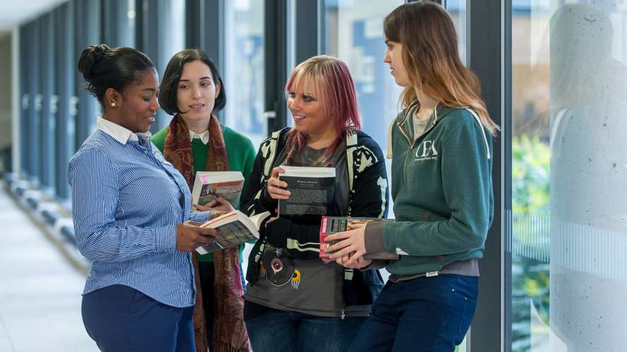 Mature students in the Queens Building on Campus. Home to the School of Health Sciences