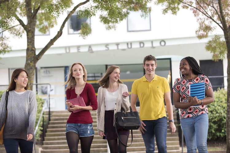 Students outside the UEA Drama Studio.