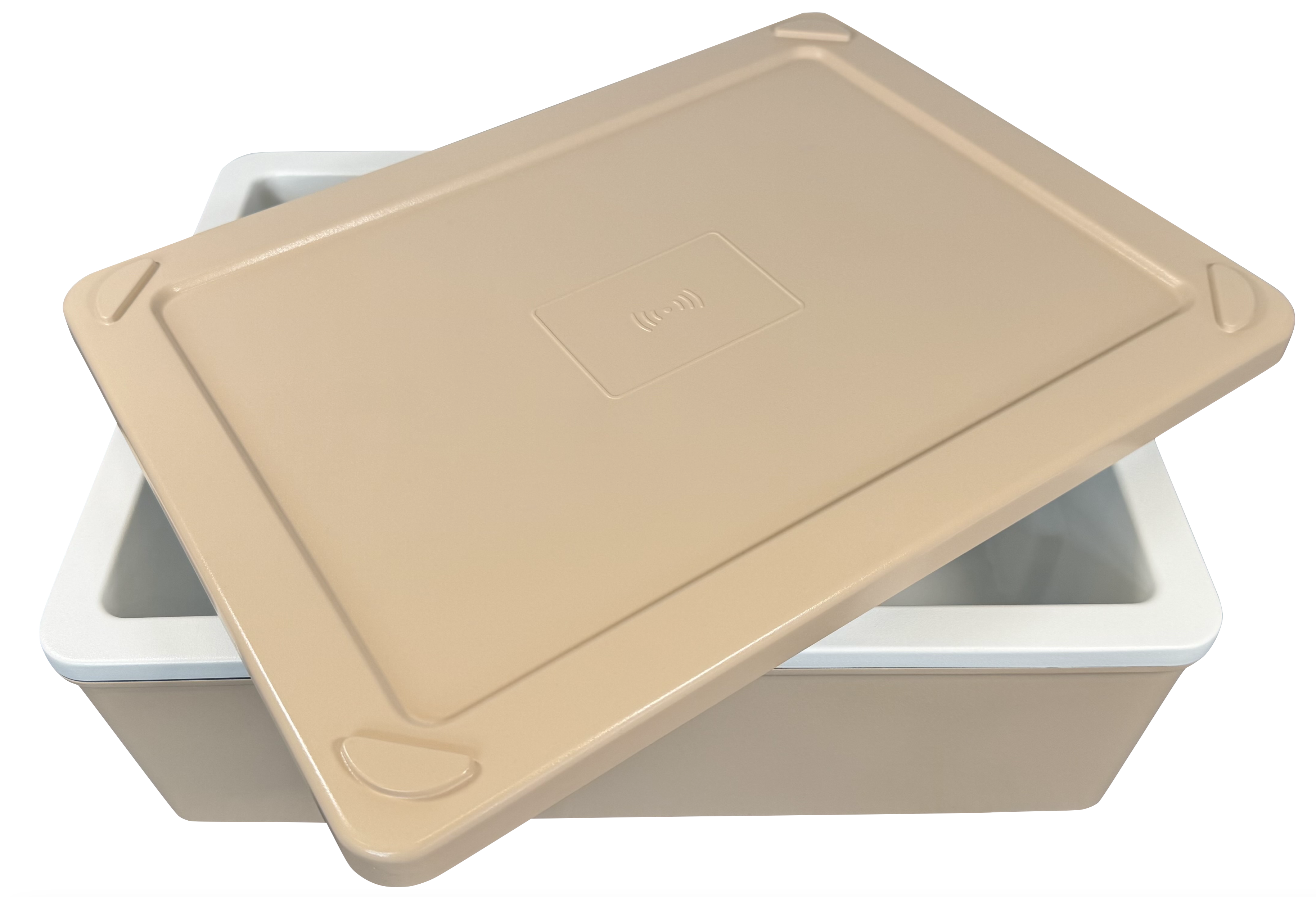 Image showing insulated produce box and Radio Frequency Identification logo on the lid