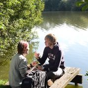Students by the lake