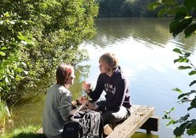 Students by the lake