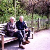 Salinger with friend Donald Hartog on bench