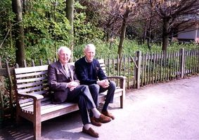 Salinger with friend Donald Hartog on bench