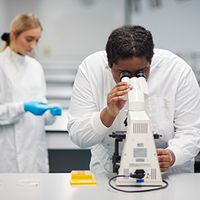  mature chemistry students in lab