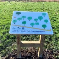 Sign showing map of Pocket Park Community Orchard