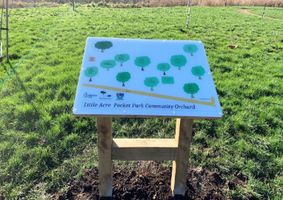 Sign showing map of Pocket Park Community Orchard