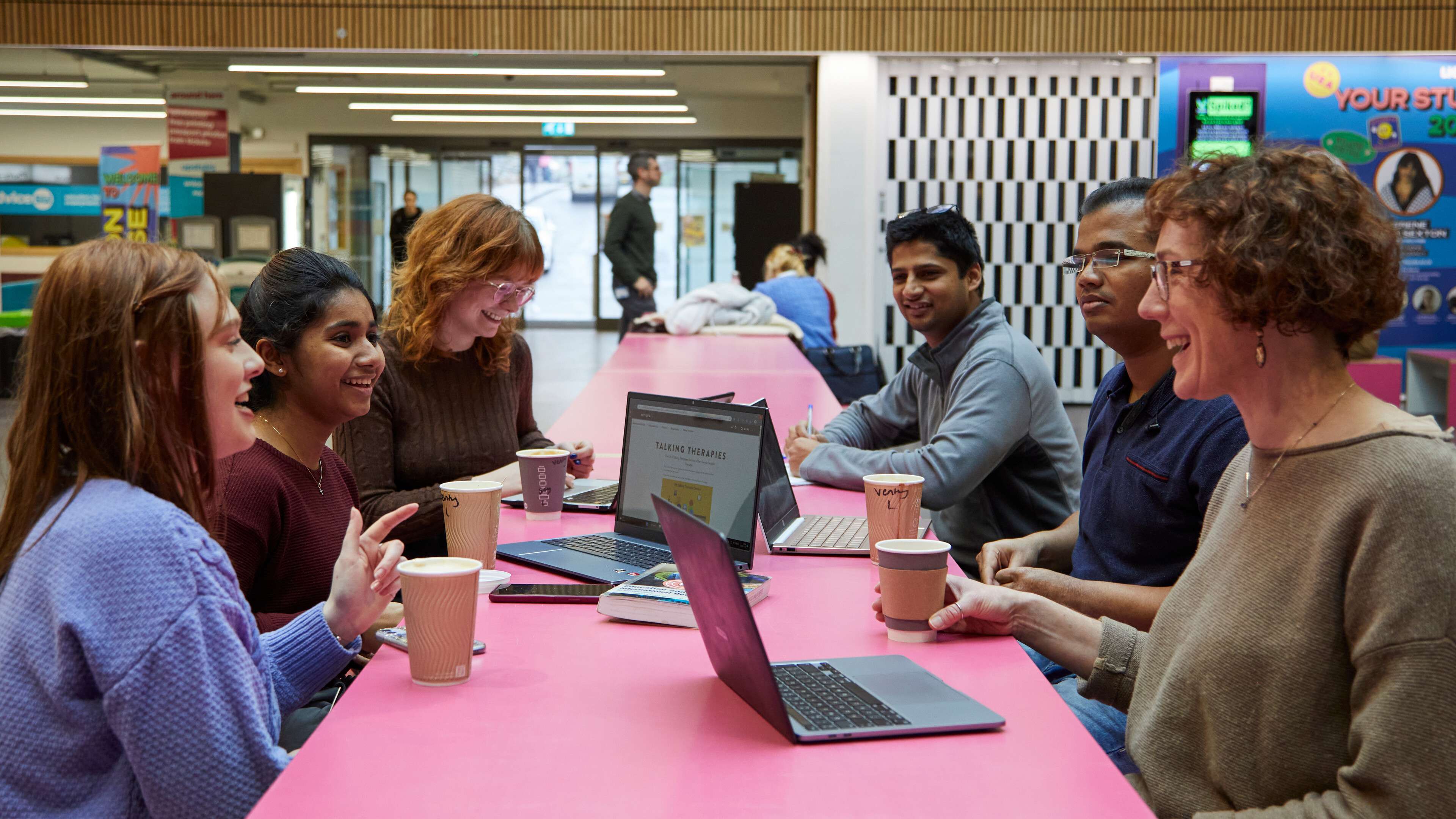 Students studying and socialising in The Hive