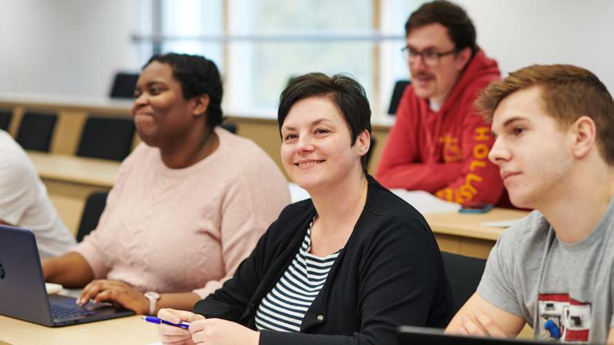 Mature students in a lecture in a Julian Centre lecture theatre.