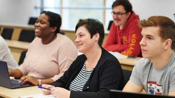 Mature students in a lecture in a Julian Centre lecture theatre.