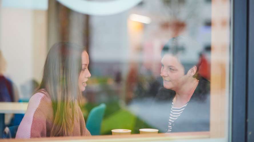 Mature students drinking coffee