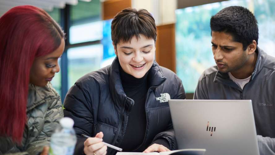 Students studying together in the New Science Building
