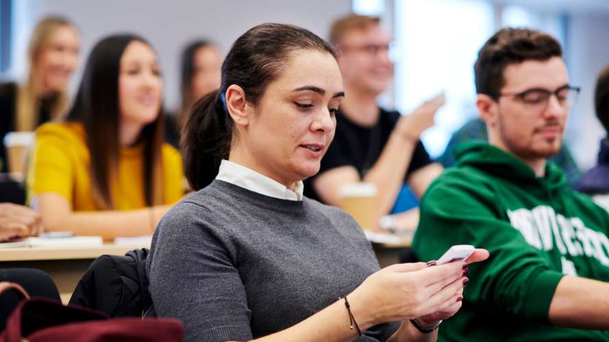 Mature students in a lecture in a Julian Centre lecture theatre.