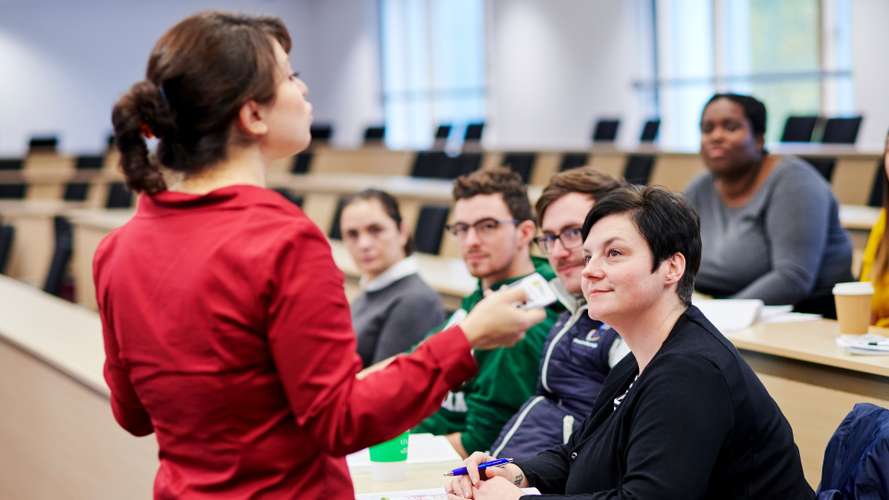 Mature students in a lecture in a Julian Centre lecture theatre.