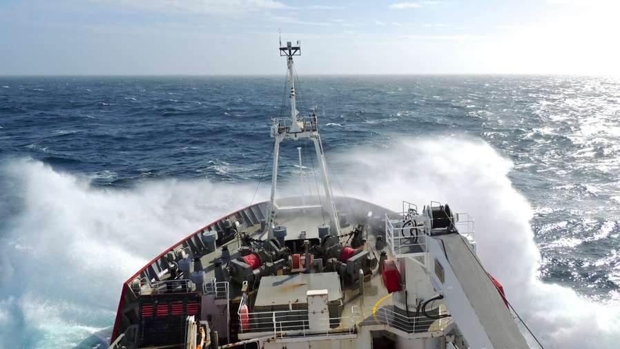Research ship out at sea