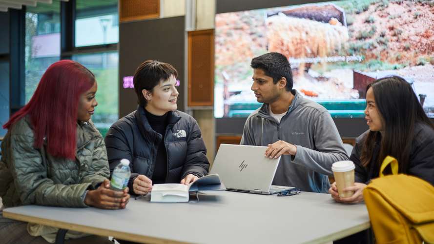 Students studying together in the New Science Building