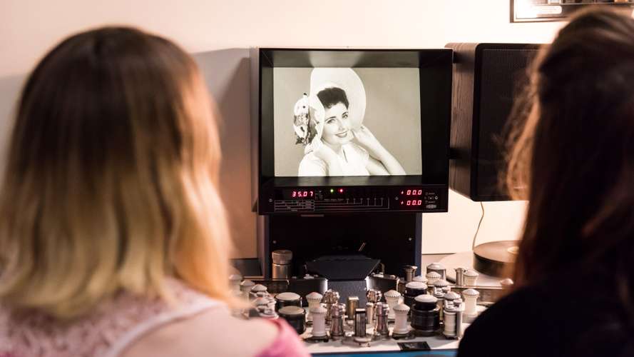 Students using the resources at the East Anglian Film Archive