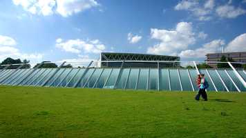 Students walking outside the Sainsbury Centre on Campus