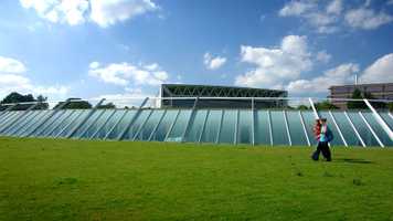 Students walking outside the Sainsbury Centre on Campus