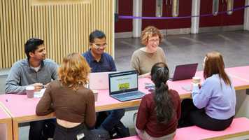 Students studying and socialising in The Hive