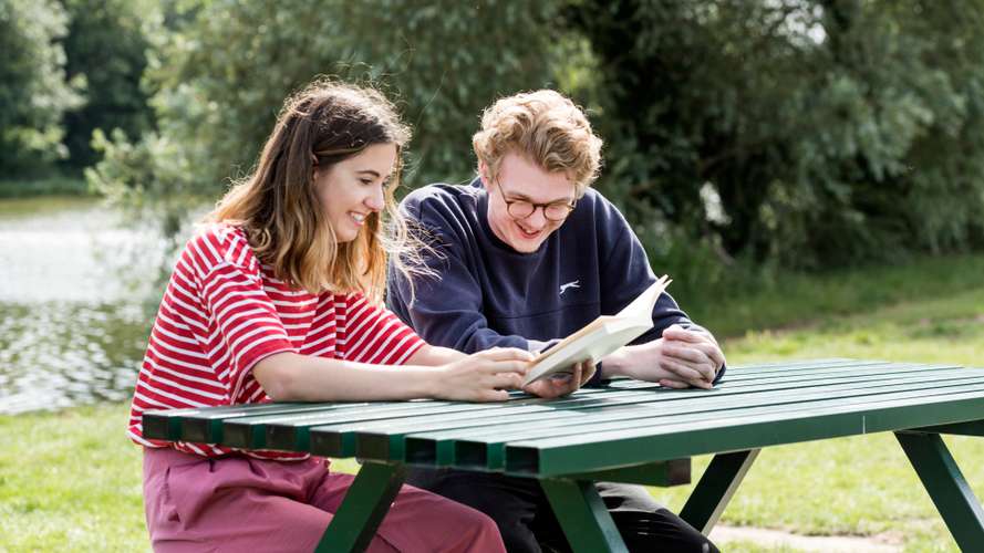 Literature, Drama and Creative Writing Students by the Broad on Campus