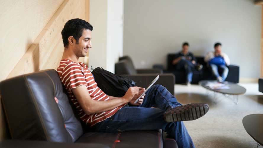 Postgraduate International Development student, Sikander Bizenjo, taken in The Enterprise Centre Postgraduate DEV student, Sikander Bizenjo, on campus in the Enterprise Centre