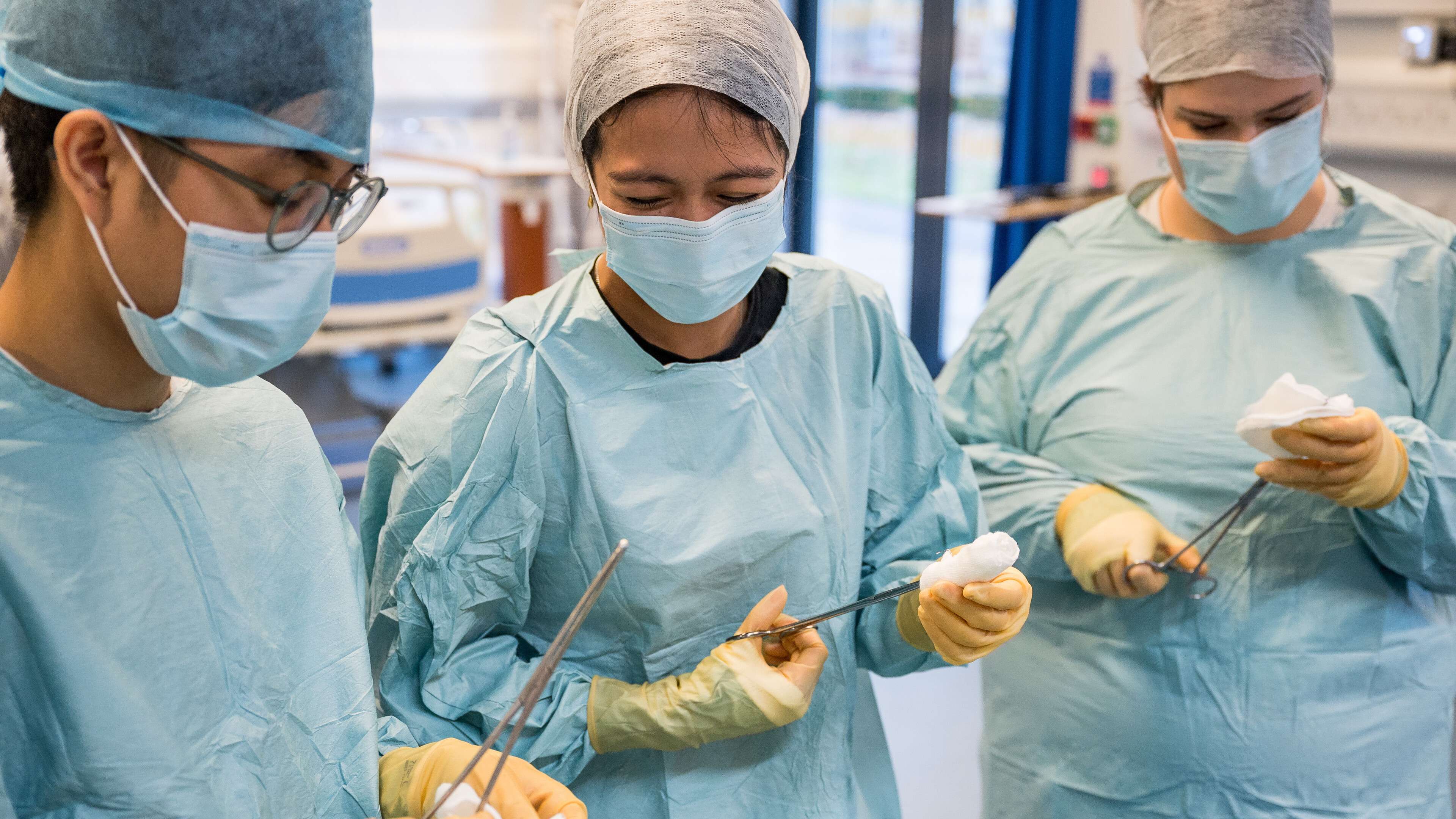 Students in medical scrubs