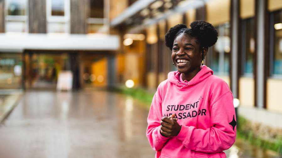 Student ambassador giving a tour of campus
