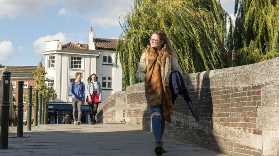 Students walking in Norwich City Centre