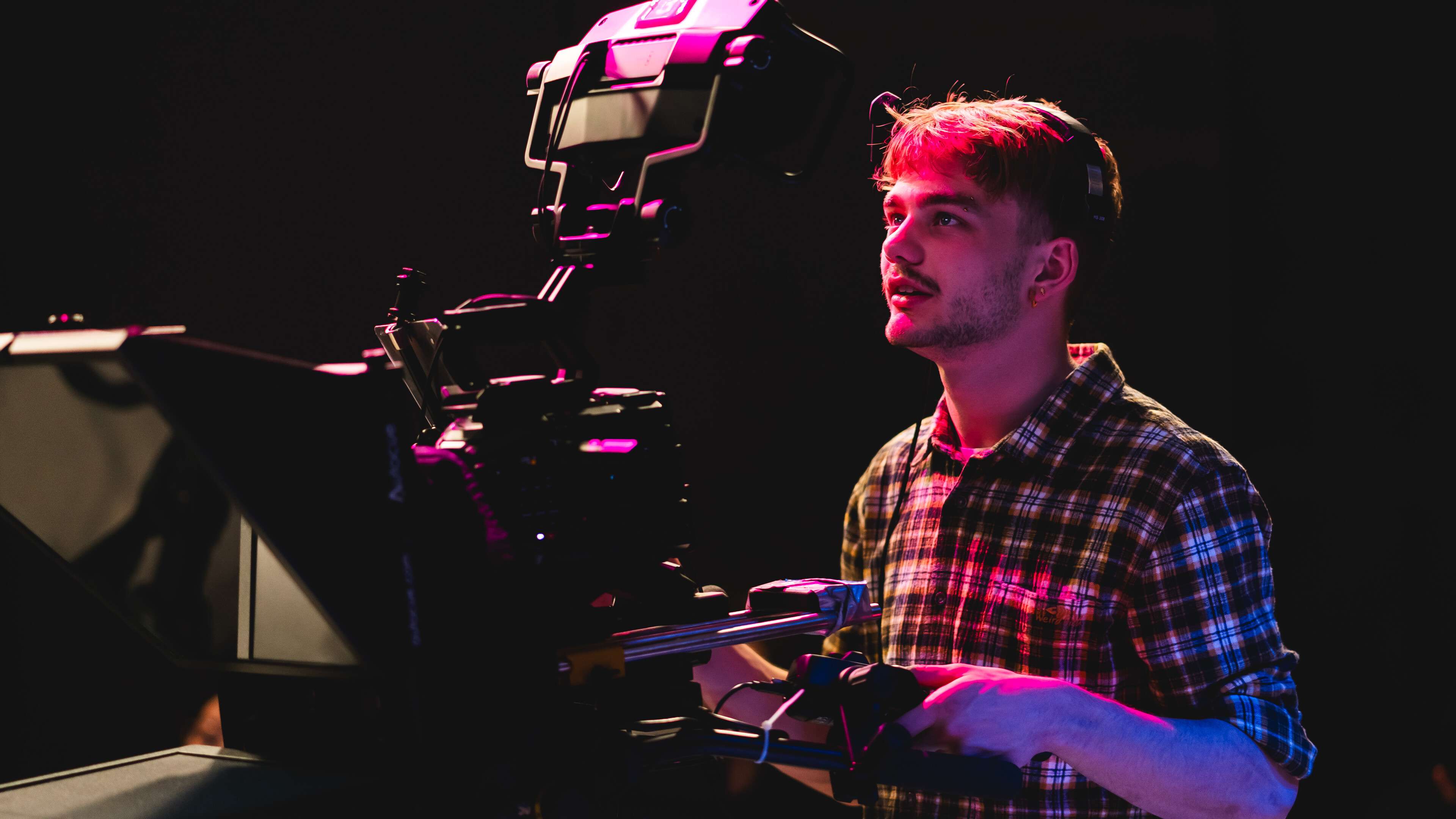 Media student in the UEA TV studio