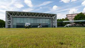 The Sainsbury Centre on campus on a nice day