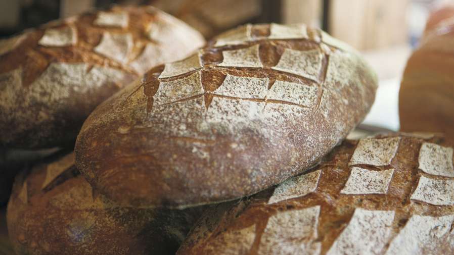 Loaves of bread at a bakery
