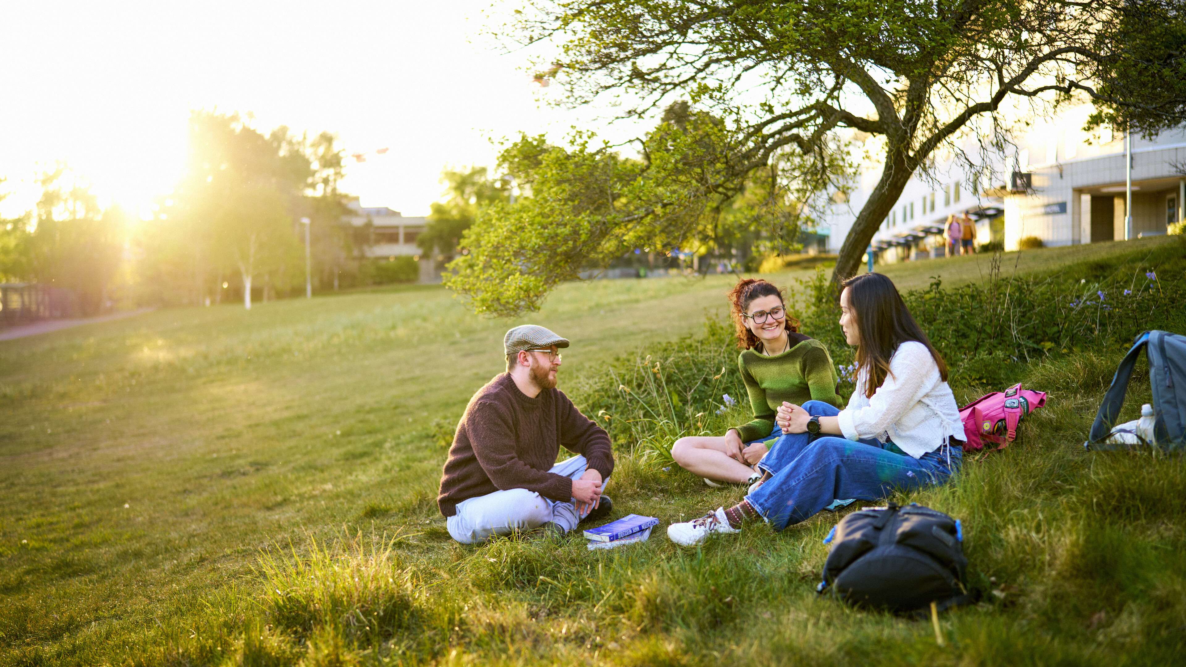 Students sitting outside Nelson Court accommodation