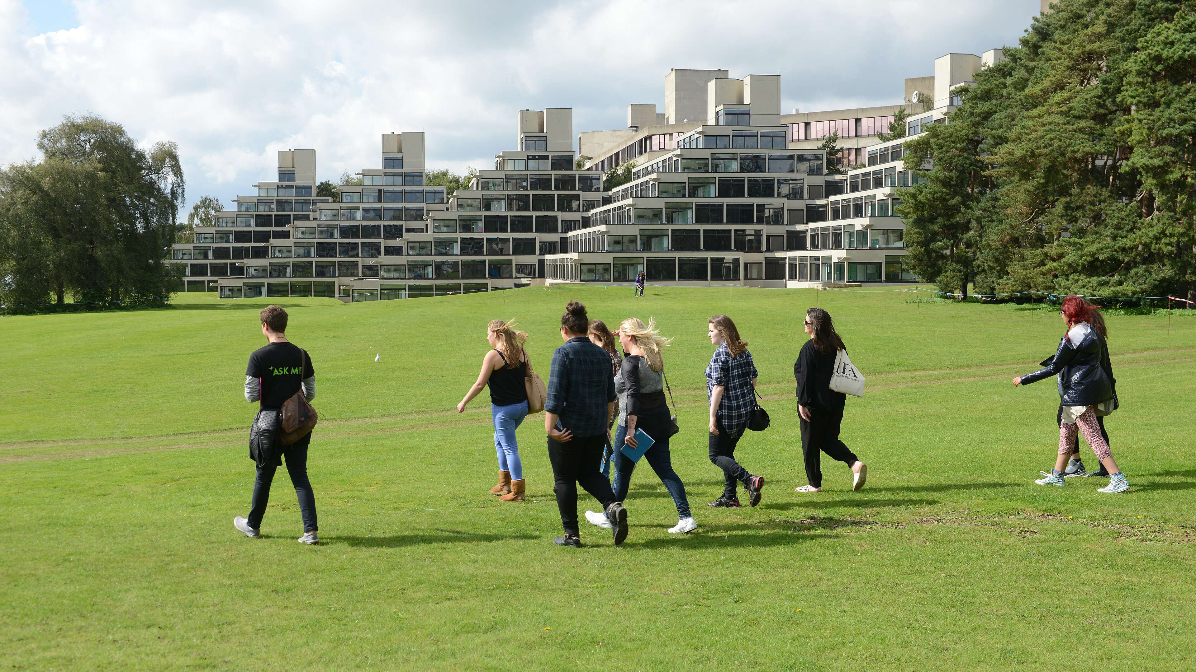 Prospective students and guests attending a tour at the September 2015 Open Day on campus.