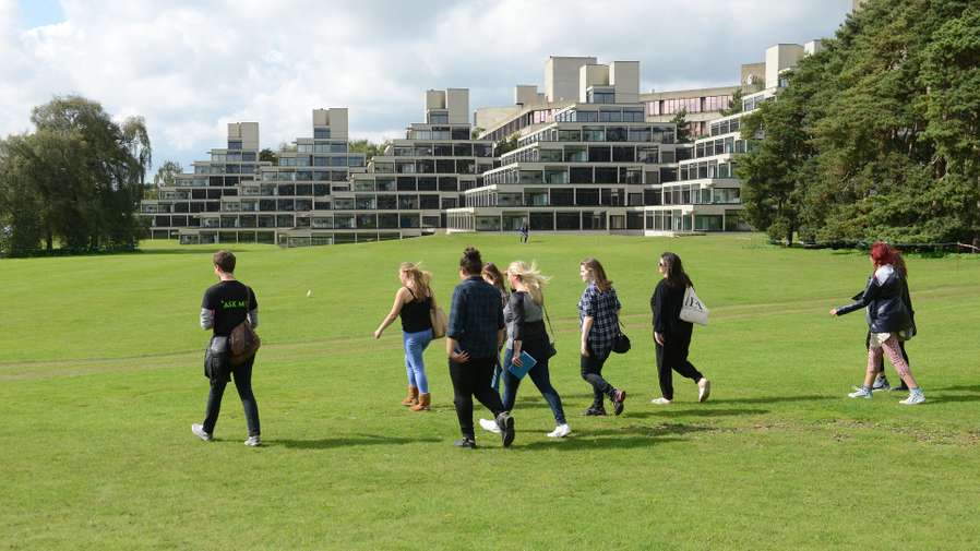 Prospective students and guests attending a tour at the September 2015 Open Day on campus.