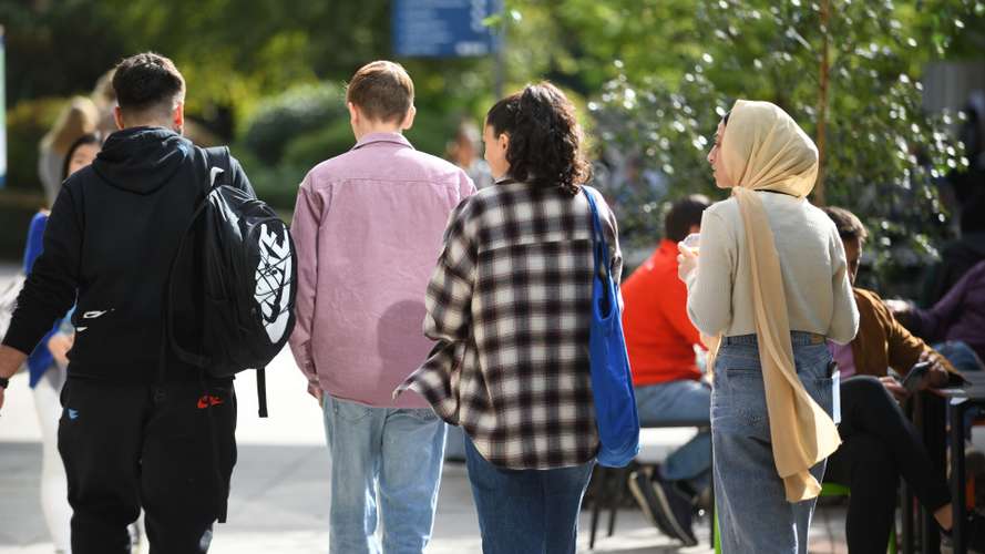 Students walking around campus