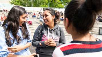 Students talking in the Square
