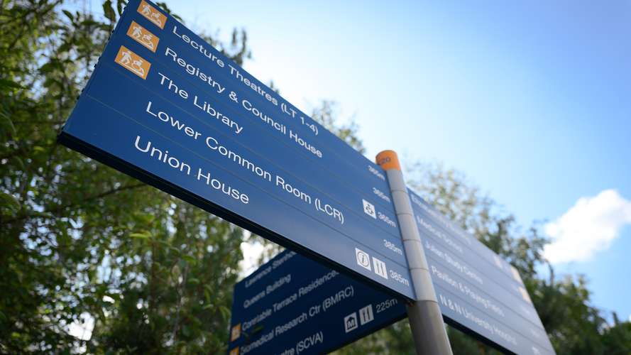 Signpost on the campus at UEA
