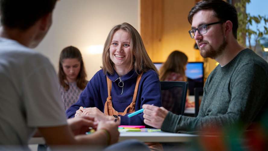 Students sat at a table