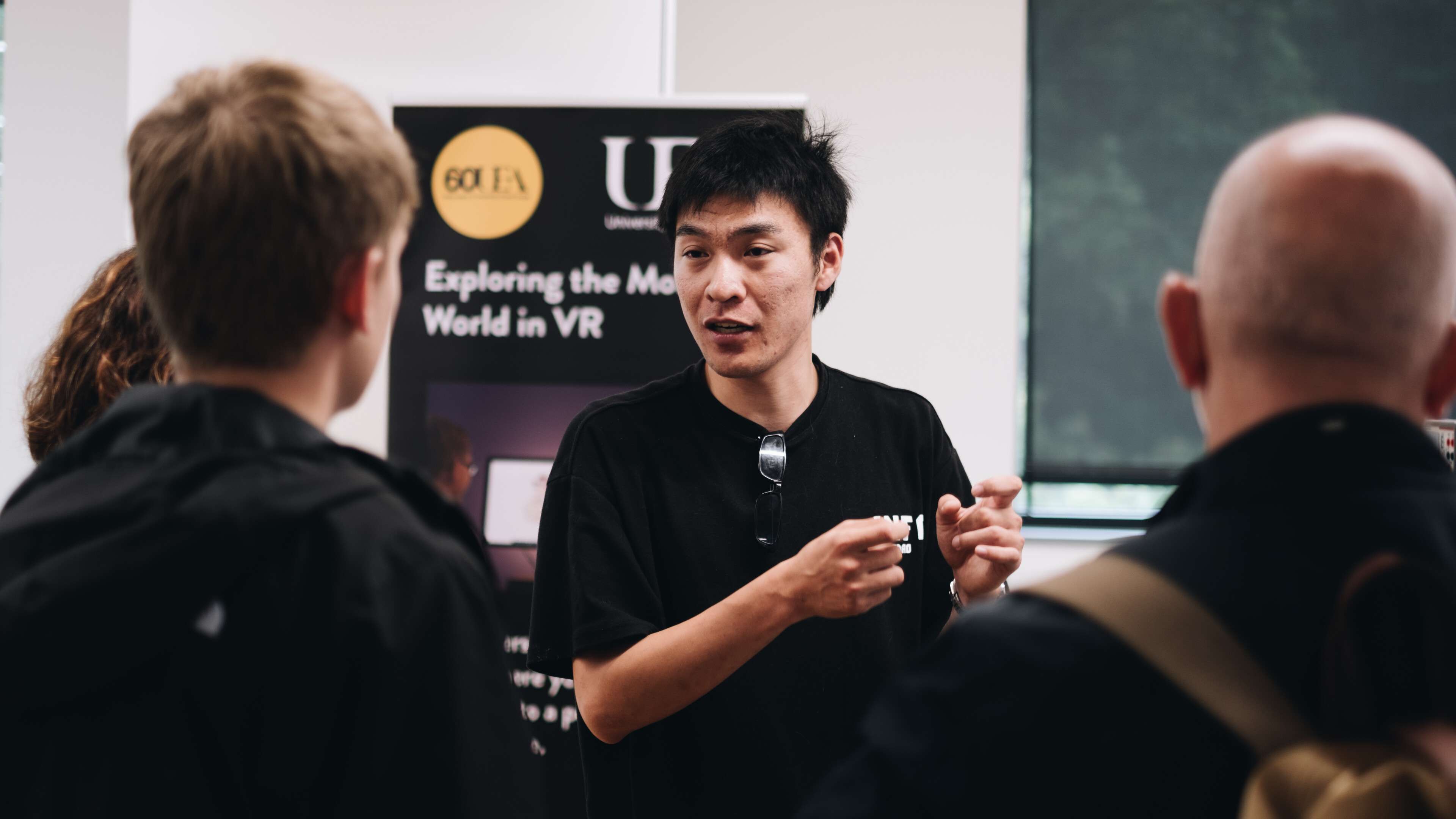 talking on a stand at an event