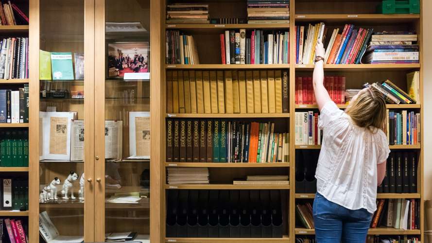 Students using resources at the East Anglian Film Archive